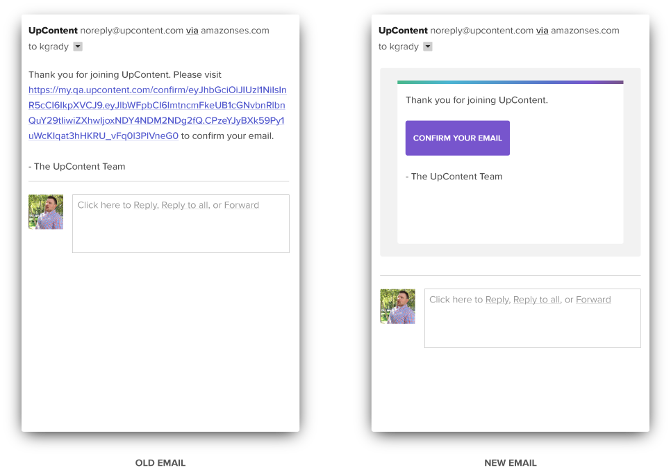 UpContent Confirm Emails: Side by Side